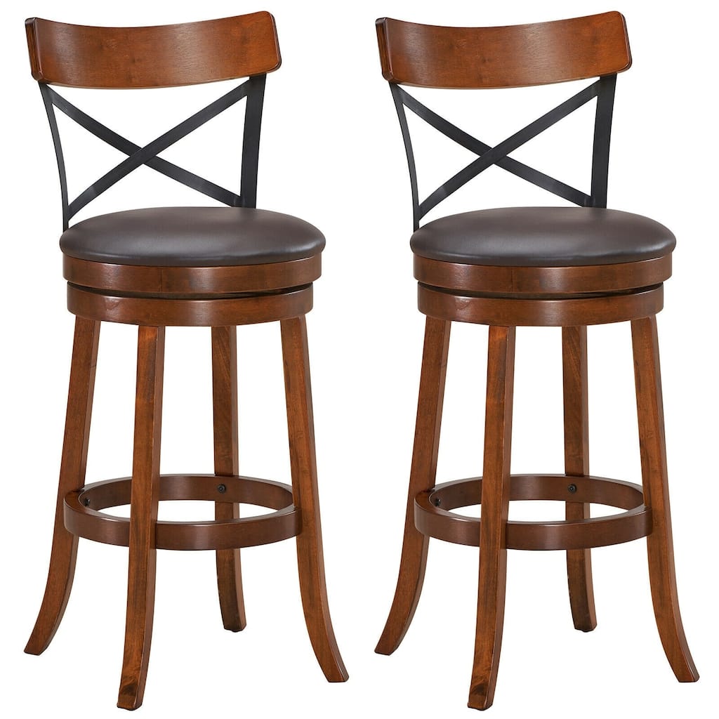 Set of 2 Bar Stools 360-Degree Swivel Dining Bar Chairs with Rubber Wood Legs-29.5 inch - 18.5'' x 18.5'' x 38.5'' (L x W x H)
