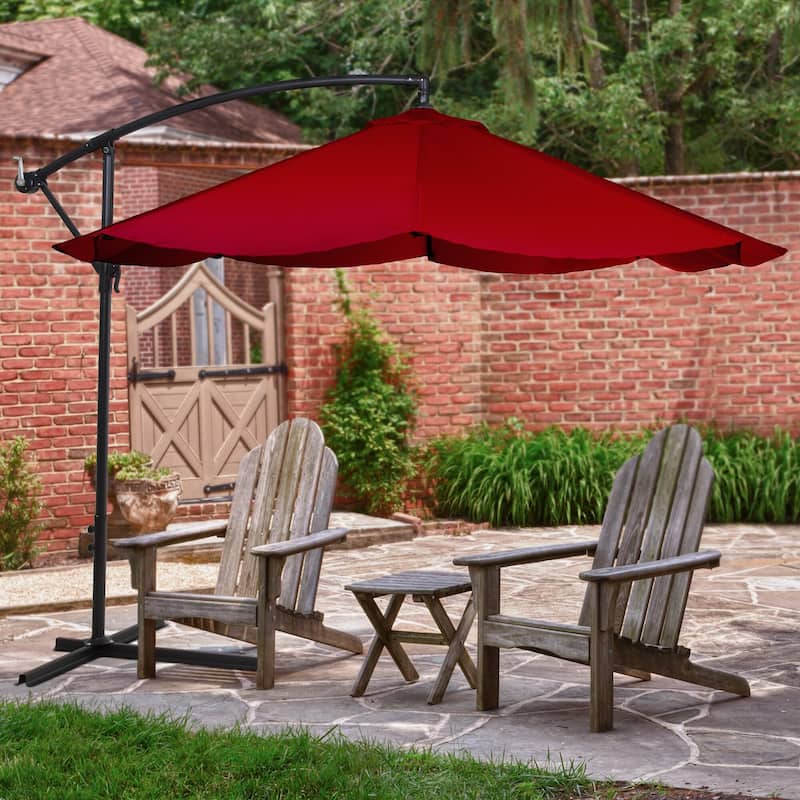 Pure Garden Offset 10-foot Cantilever Hanging Patio Umbrella - Red