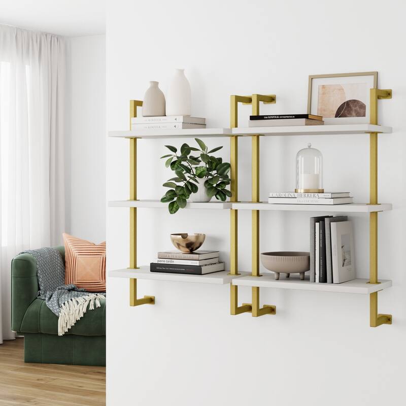 Nathan James Theo 3-Shelf Bookcase Floating Wall Mount Wood with Metal Frame