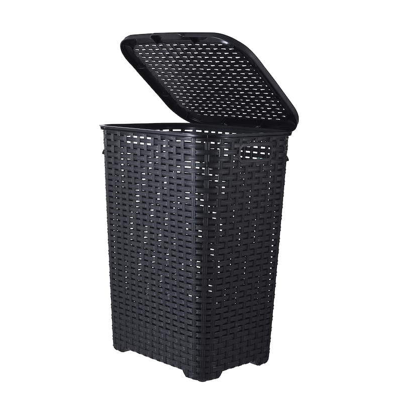 Superio Plastic Wicker Laundry Hamper with Lid Large Capacity - Capacity: 60l