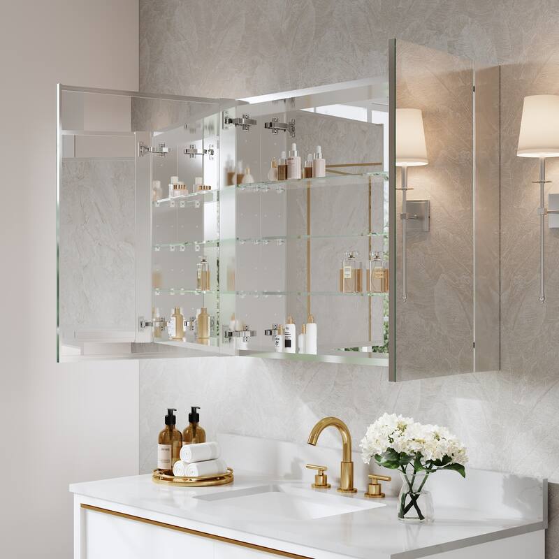 Recessed or Surface Wall Mount Bathroom Medicine Cabinet With Adjustable Glass Shelves