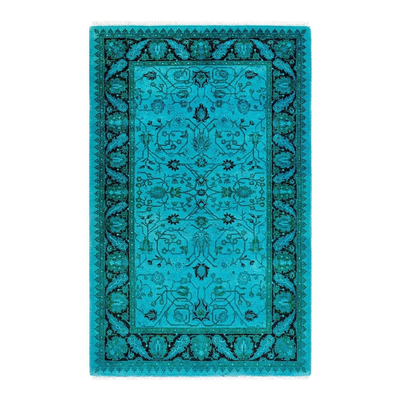 Overton Hand Knotted Wool Vintage Inspired Modern Contemporary Overdyed Blue Area Rug - 2' 9" x 4' 4"