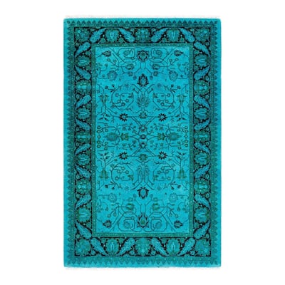 Overton Hand Knotted Wool Vintage Inspired Modern Contemporary Overdyed Blue Area Rug - 2' 9" x 4' 4"