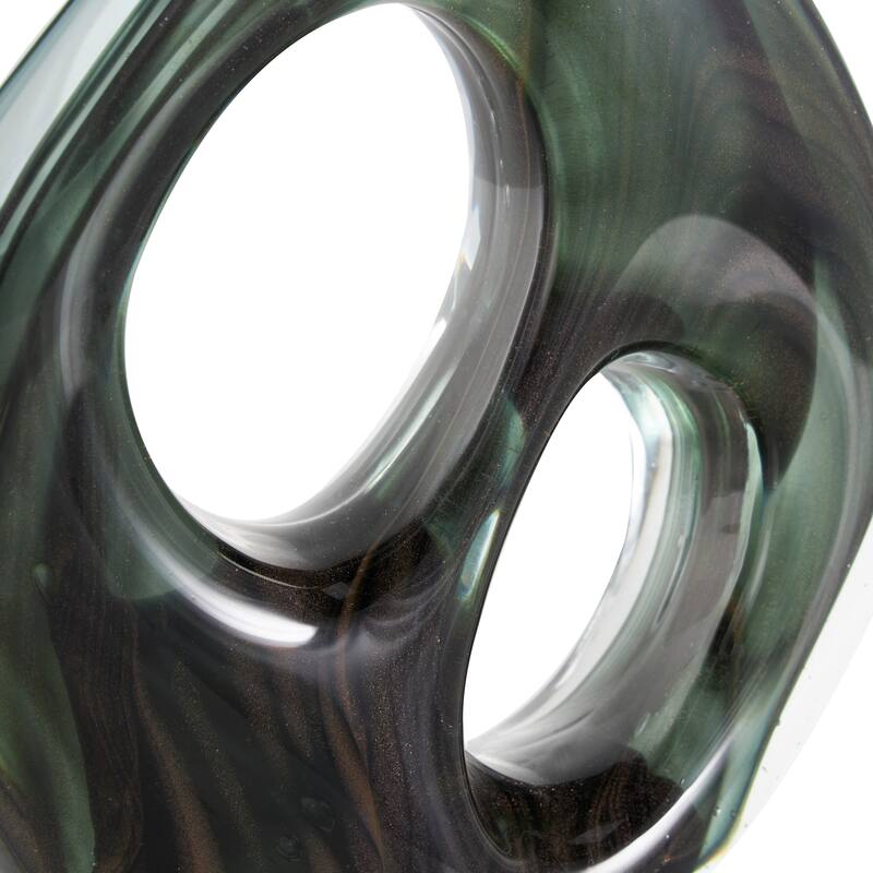 Green Glass Curved Cutout Abstract Decorative Sculpture with Swirl Patterns