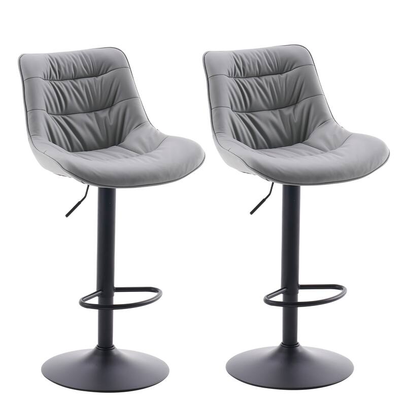 Adjustable Bar Stools Set of 2 Faux Leather Swivel Bar Chairs - Gray