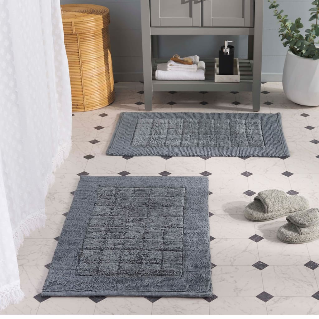 SAFAVIEH Home Bennett Boarder Grid 32"L x 20"W Bathmat Set of 2