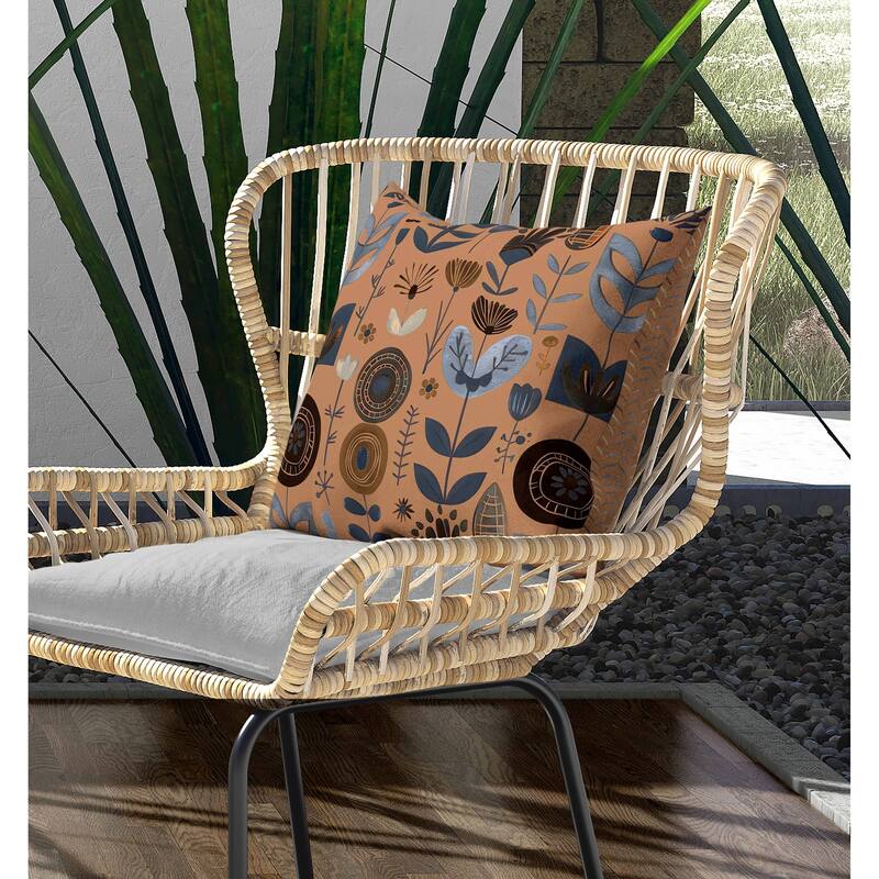 Baltic Blossoms Indoor/Outdoor Reversible Throw Pillow Blue and Brown