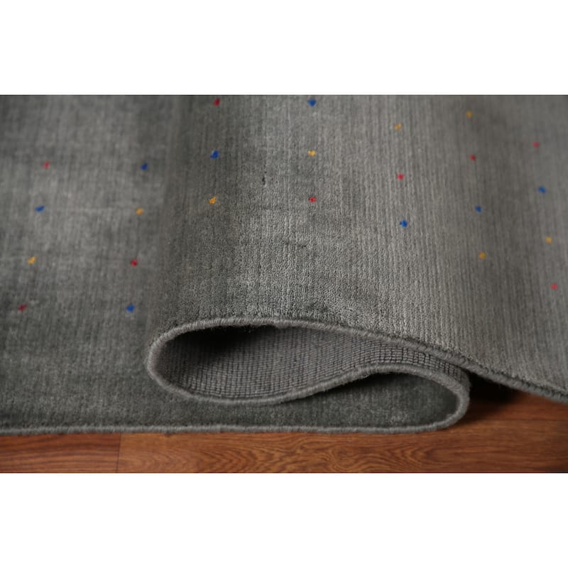 Slate Green Tribal Gabbeh Oriental Area Rug Hand-Knotted Wool Carpet - 8'1" x 9'11"