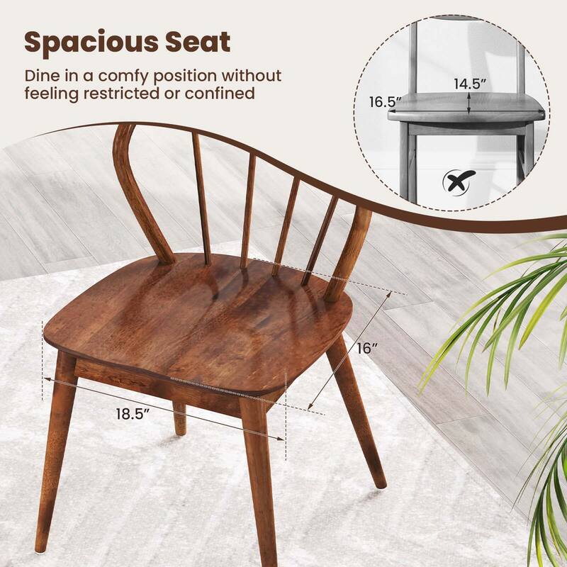 Costway Wooden Dining Chair Set of 2/4 with High Spindle Back Rubber