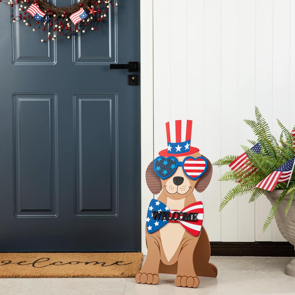 Glitzhome 30"H Patriotic 4th of July Wooden Labrador Easel Porch Sign Decor - 30 in