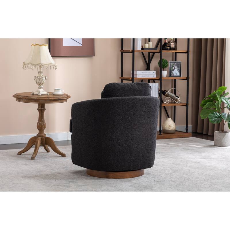 Black 30.3" Swivel Accent Chair with Wood Base