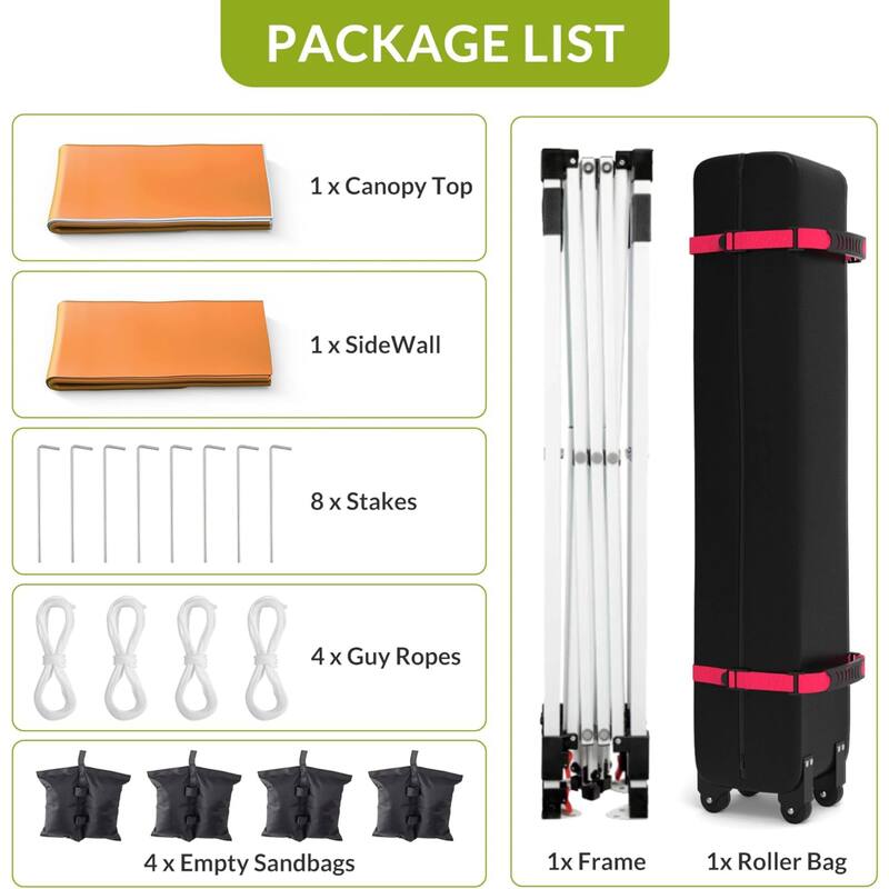 10x10ft Portable Instant Pop Up Canopy Tent with 1 Sidewall for Parties, Camping, Beach - N/A