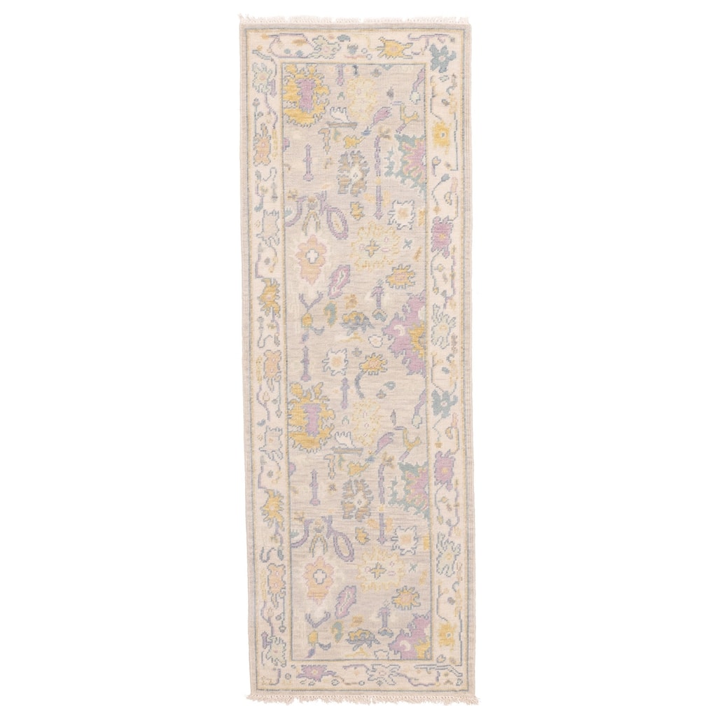 ECARPETGALLERY Hand-knotted Modern Oushak Light Grey Wool Rug - 2'7 x 8'0