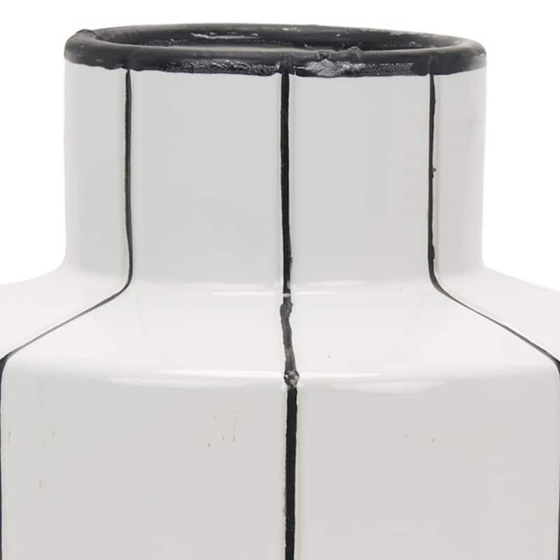 16" White And Black Striped Ceramic Cylinder Table Vase - 9.84