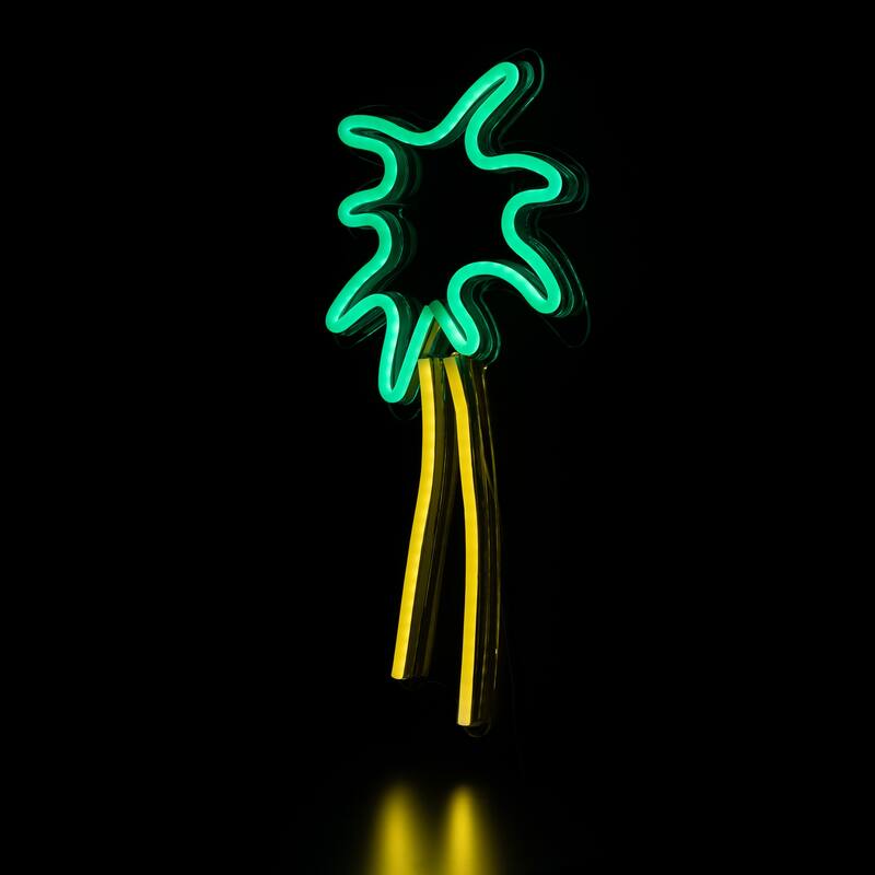 LED Palm Tree Neon Lighted Wall Art - 19" - Green and Yellow