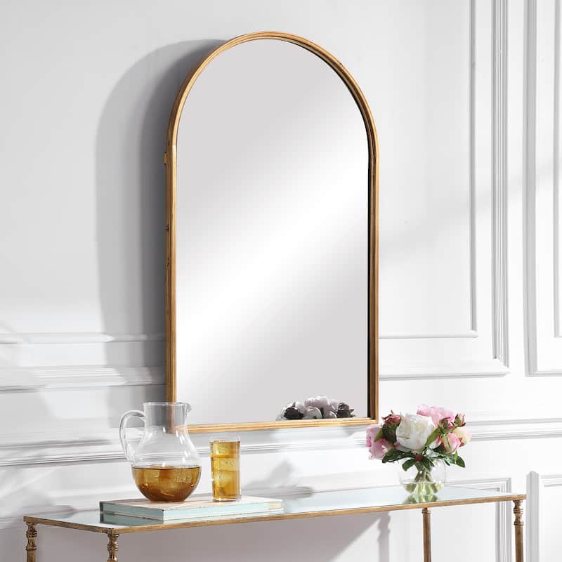 Porch & Den Antiqued Gold Leaf Arched Wall Mirror