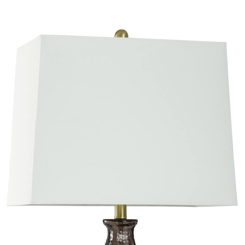 Dimpled Table Lamp - Colored Glass with Aged Brass Accents - White Shade