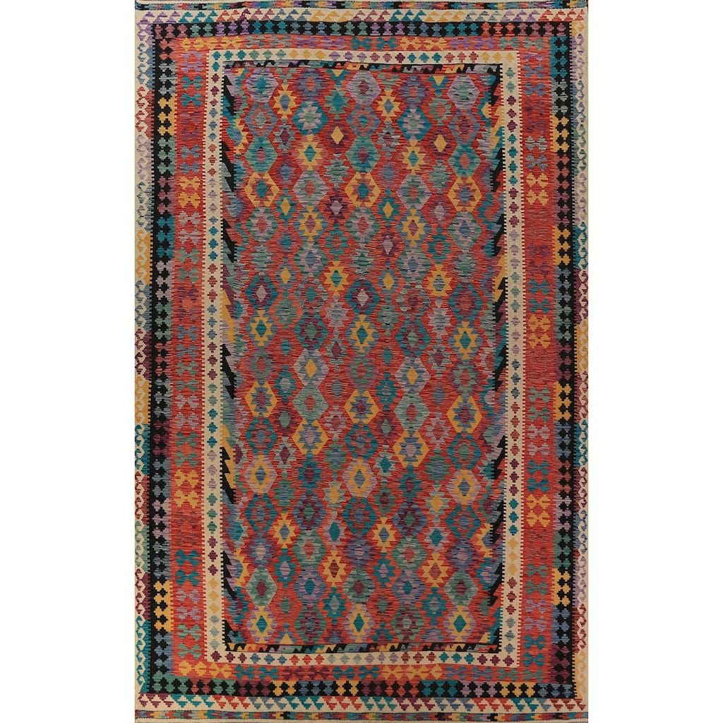 Southwestern Style Kilim Oriental Large Rug Hand-Woven Wool Carpet - 10'0"x 16'1"