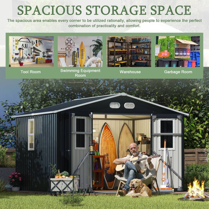 Outdoor Storage Shed, 8x10 protective film, four daylight Windows Lockable Doors,A practical and thoughtful gift