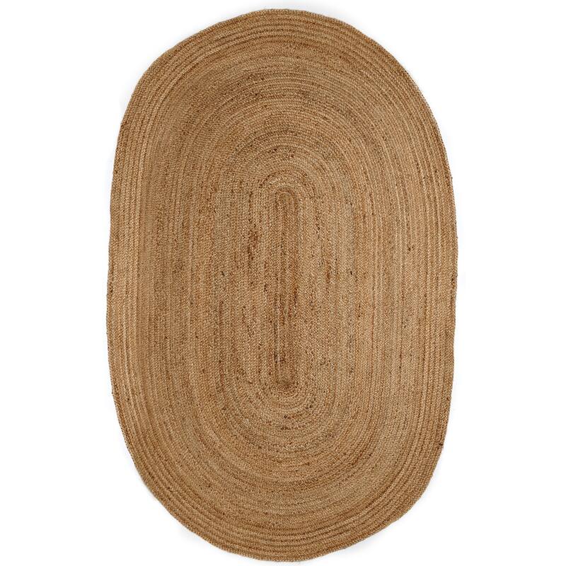 Jani Tara Braided Natural Jute Area Rug - Kerala Round Rug, 4-Feet, Durable, Superior Quality - 6' x 9' Oval - Natural