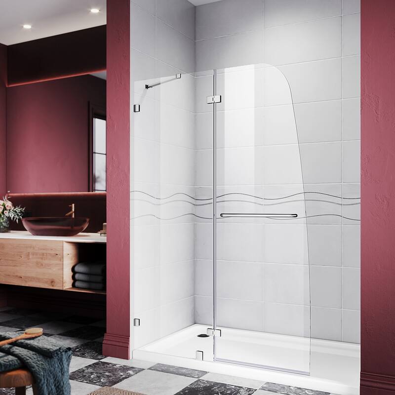 Elegant 45" x 72" Frameless Hinged Fixed Bathtub Glass Panel 1/4" Clear Tempered Glass Door Shower Doors for Bathtub - 45" x 72 - 45" x 72 - Chrome