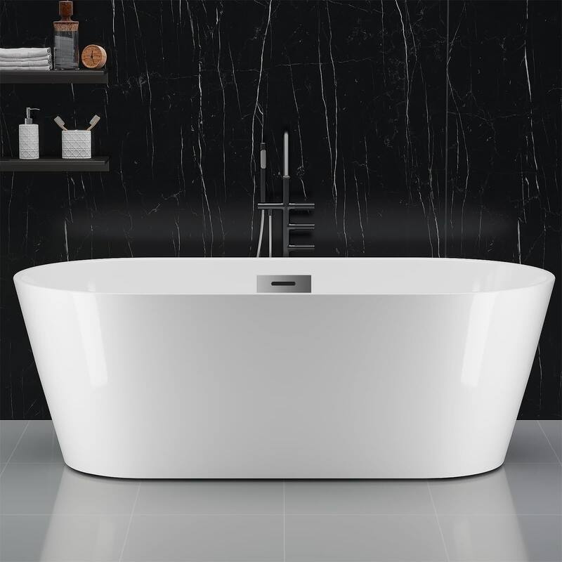 59/67" Acrylic Freestanding Bathtub Contemporary Soaking - Marine_White_67"