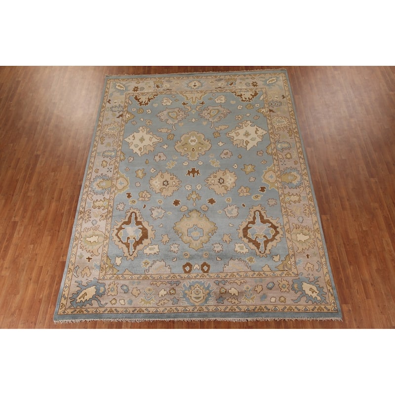 Blue Floral Oushak Oriental Area Rug Handmade Wool Carpet - 9'2"x 12'0"
