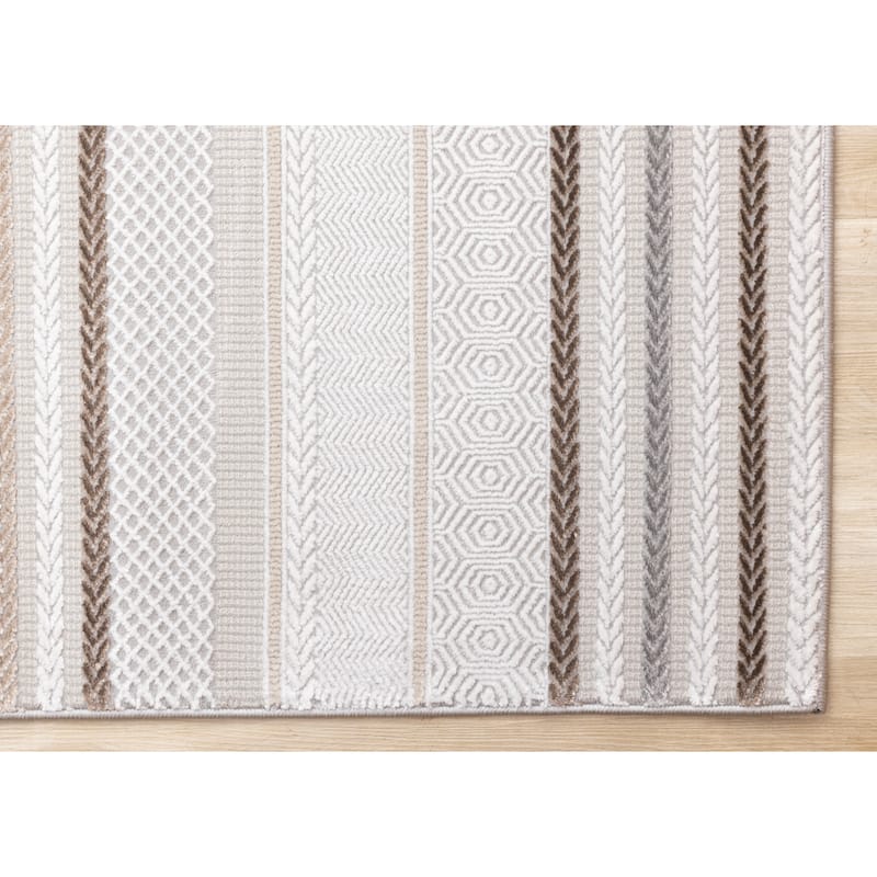London Collection - Cream Taupe Brown Striped Indoor Area Rug, 5'3" x 7'7"