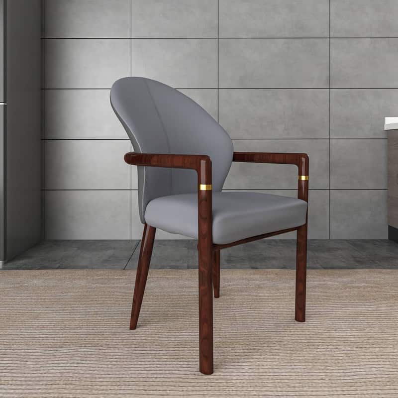 Opaline Modern Leather/Velvet Dining Arm Chair with Gold Accents and Rubberwood Frame for Home Office & Kitchen Set of 2