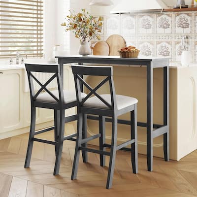 Farmhouse 48" Rectangular Wood Bar-Height Dining Set with 2 Chairs