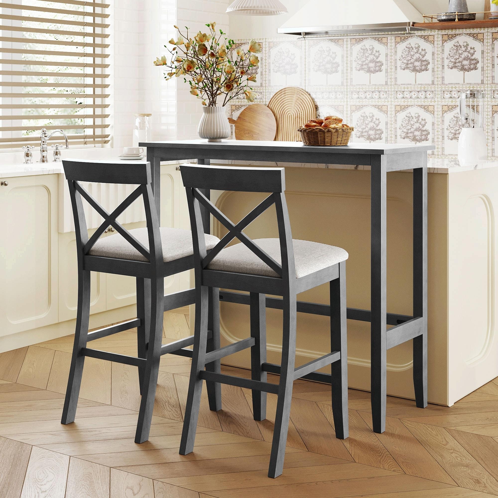 Farmhouse 48" Rectangular Wood Bar-Height Dining Set with 2 Chairs