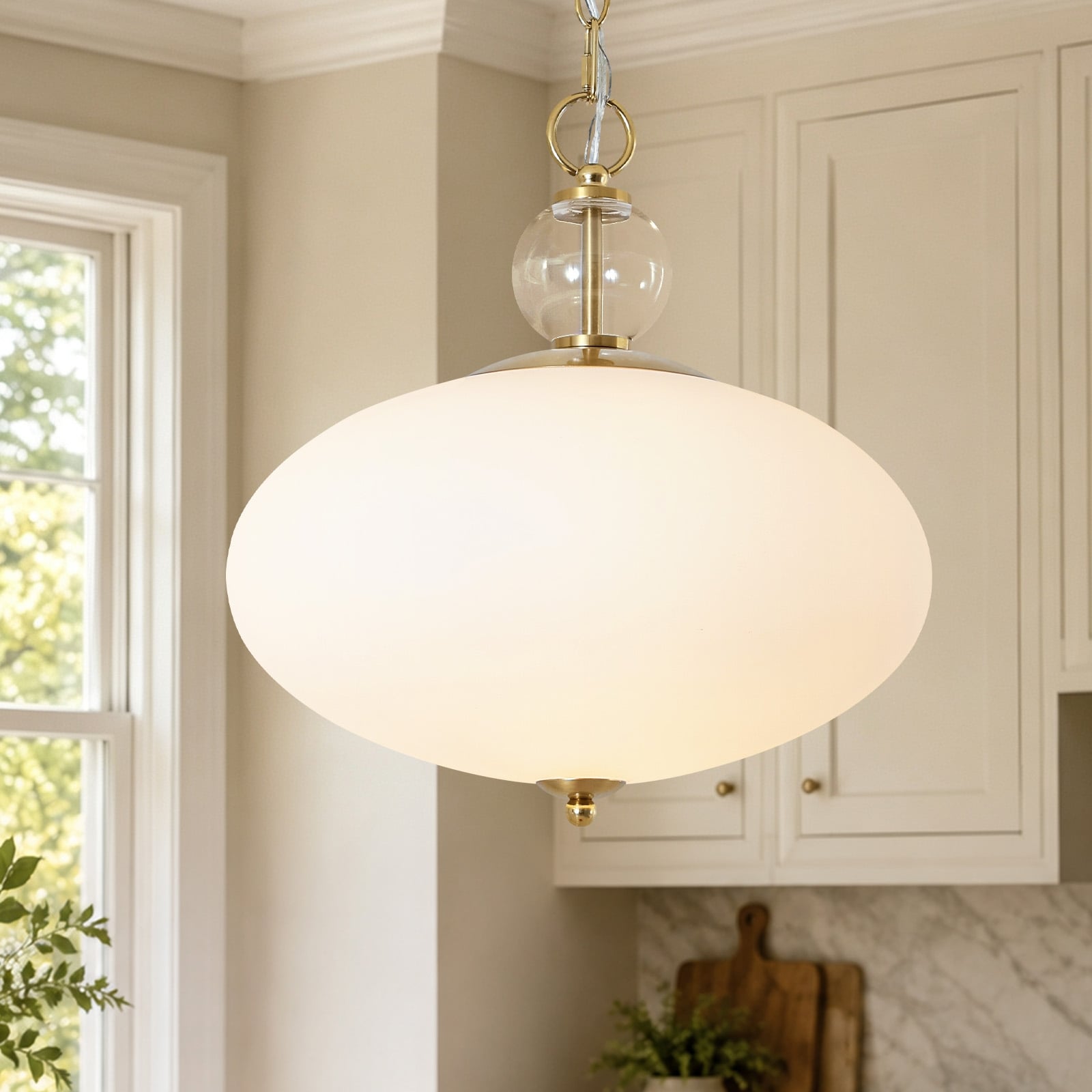 1-Light Modern Brushed Brass Frosted Glass Schoolhouse Pendant Light for Dining Room Kitchen - 15.7 in. Dia x 16.5 in. H