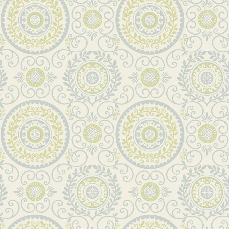 Brewster Annabel Blue Medallion Wallpaper - 20.5in x 396in x 0.025in