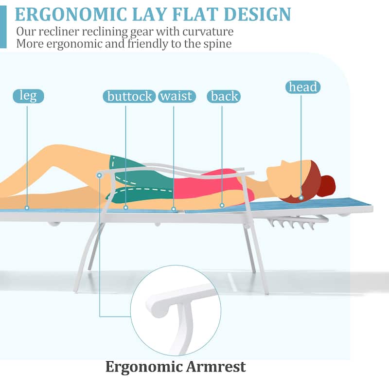 VredHom Outdoor Aluminum Adjustable Chaise Lounge Chairs - 76.18" L ×21.1" W ×13.8" H