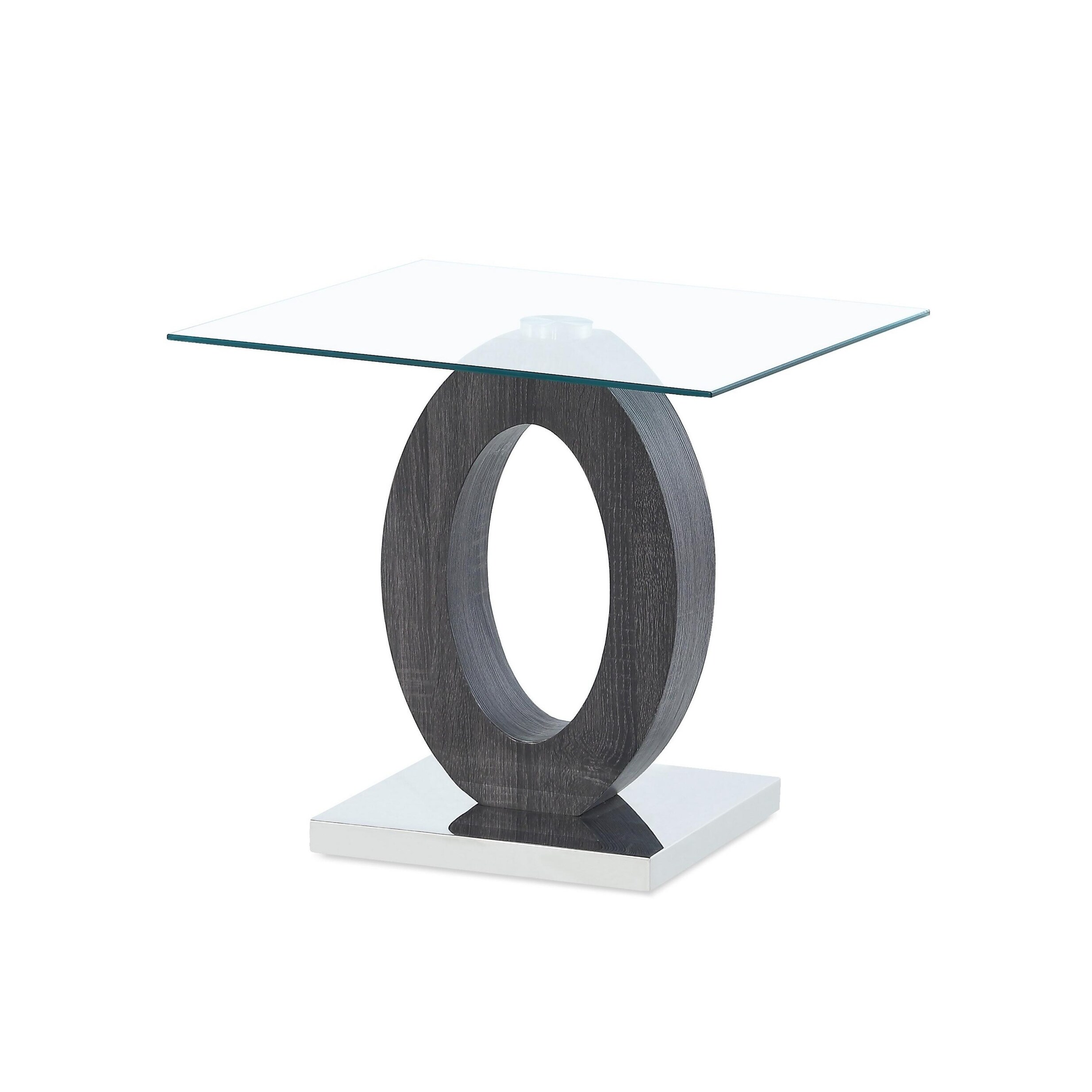 Grey Tone Oval Design Support End Table With Glass Top Grey Tone Oval Design Support End Table With Glass Top