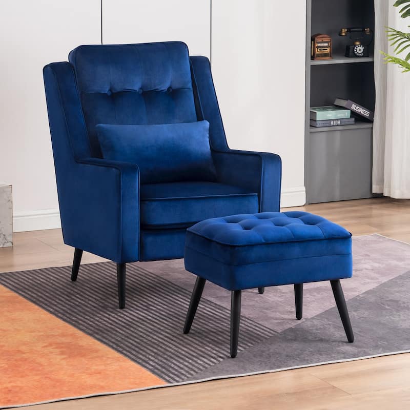 MCombo Modern Accent Club Chair with Ottoman, Velvet Upholstered Armchair with Lumbar Pillow 4278