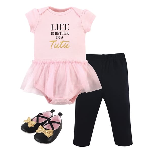slide 1 of 1, Little Treasure Baby Girl Cotton Bodysuit, Pant and Shoe 3pc Set, Life In Tutu 0-3 Months - Life In Tutu