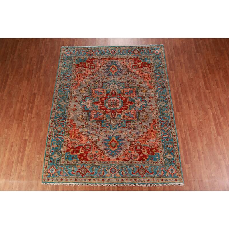 Geometric Oushak Oriental Area Rug Handmade Wool Carpet - 7'9" x 9'11"