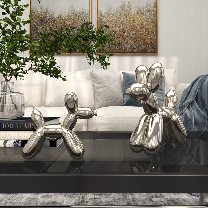 Gold Porcelain Ceramic Balloon Dog Sculpture (Set of 2) - Gold, Silver, White, Black, Multi Colored