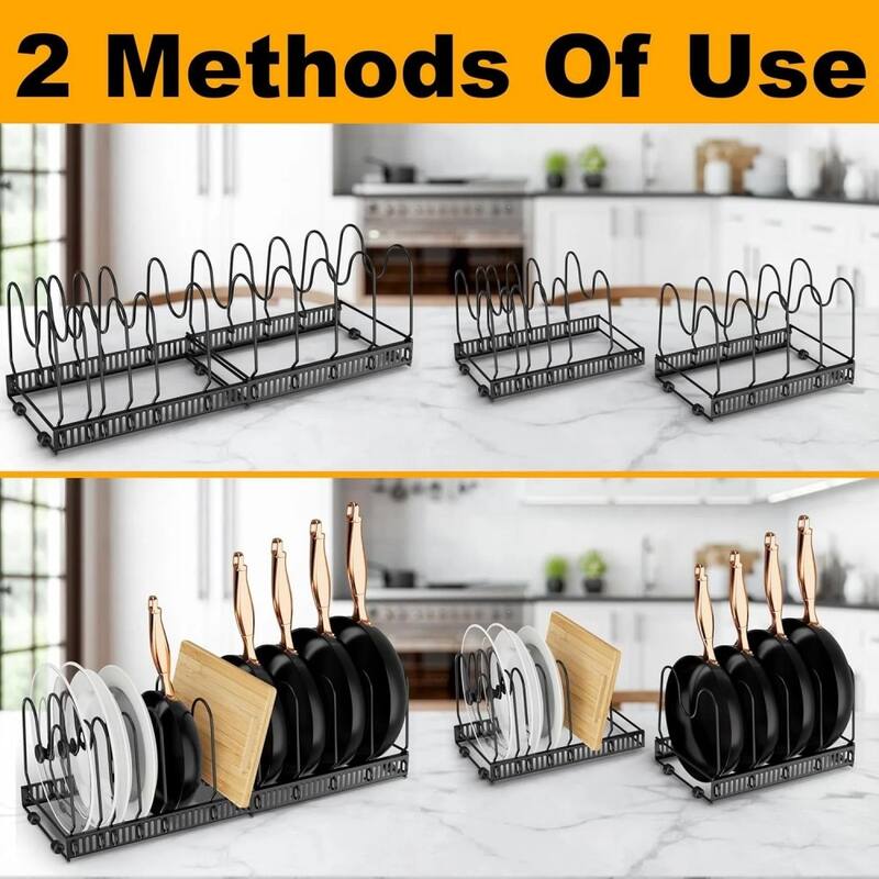 Adjustable Expandable Pot Lid Organizer, Space-Saving Cabinet Rack