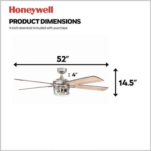 52" Honeywell Bonterra Brushed Nickel Contemporary Indoor LED Ceiling Fan with Light and Remote Control
