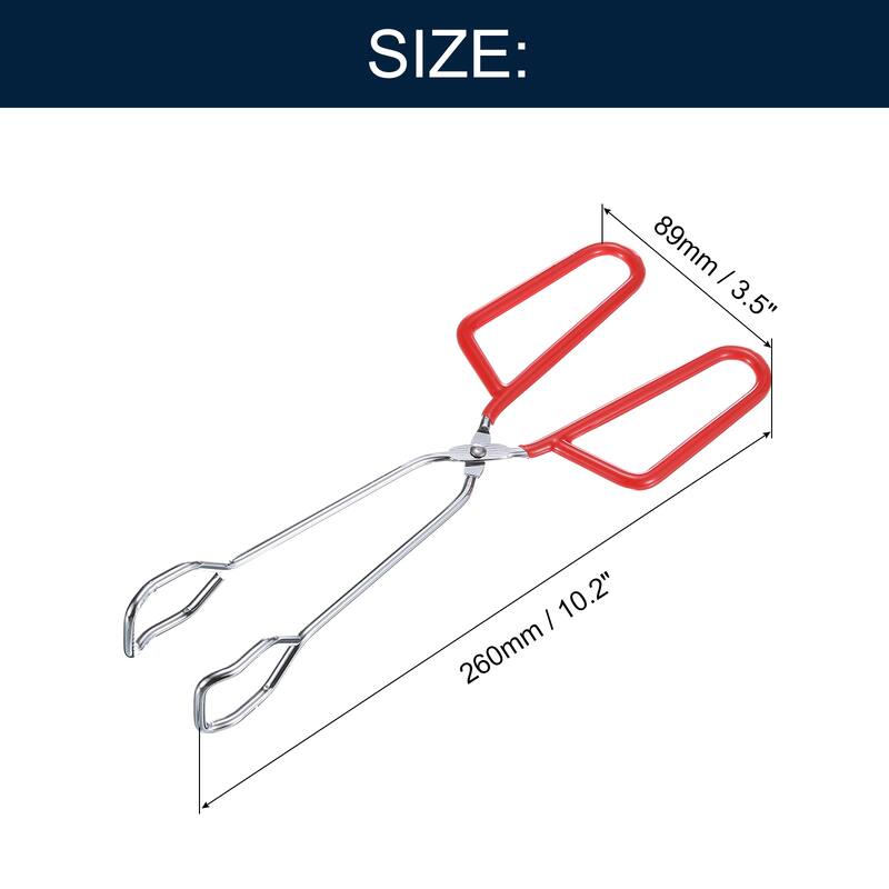 2Pcs Cooking Scissor Tongs, 10" Kitchen Tongs with Comfort Grip Red Handle - Silver & Red - Silver & Red