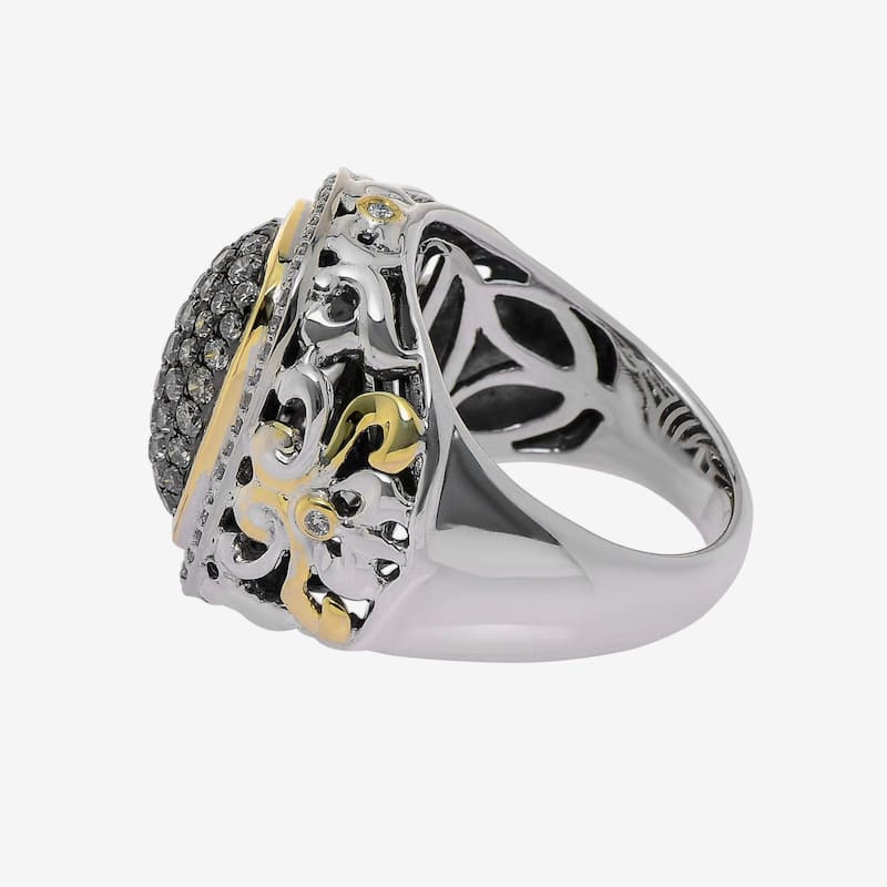 Charles Krypell Sterling Silver and 18K Yellow Gold, White and Brown Diamond Statement Ring Sz. 6.5