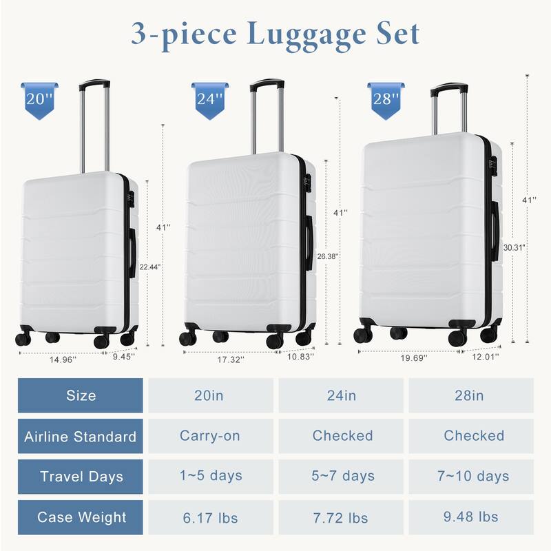 Lightweight Hardside Luggage with Rotating Wheels & TSA lock and Retractable Handle