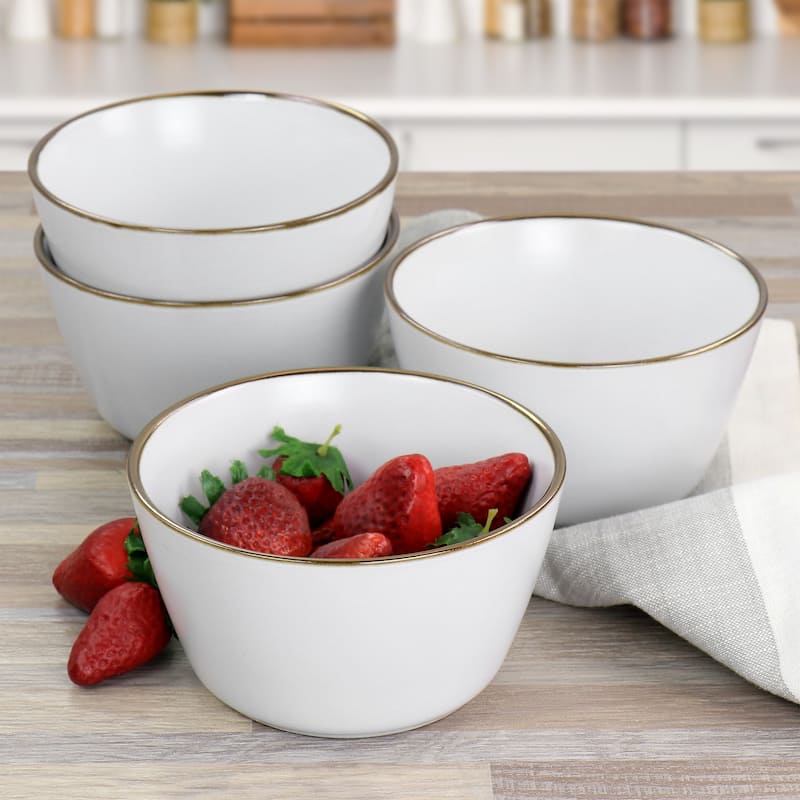 Anya 6 Piece Gold Rim Stoneware Bowl Set in White