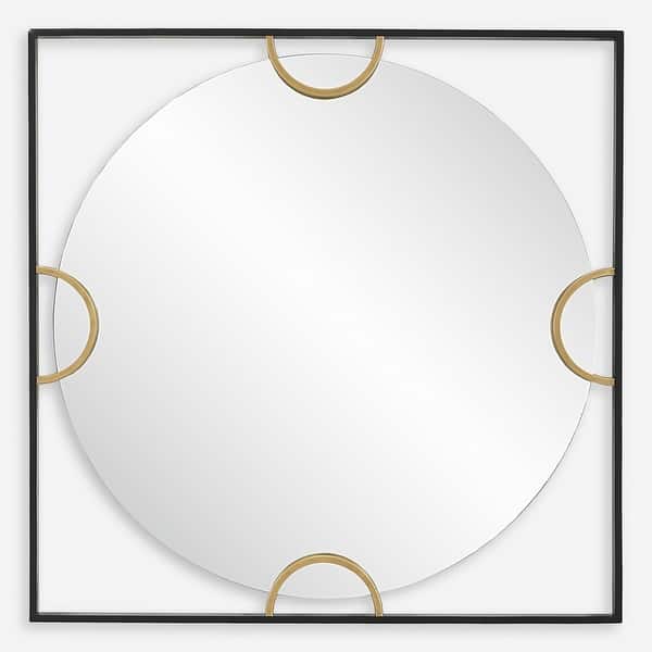 slide 2 of 2, Square Framed Wall Mirror - 39" - Black and Gold