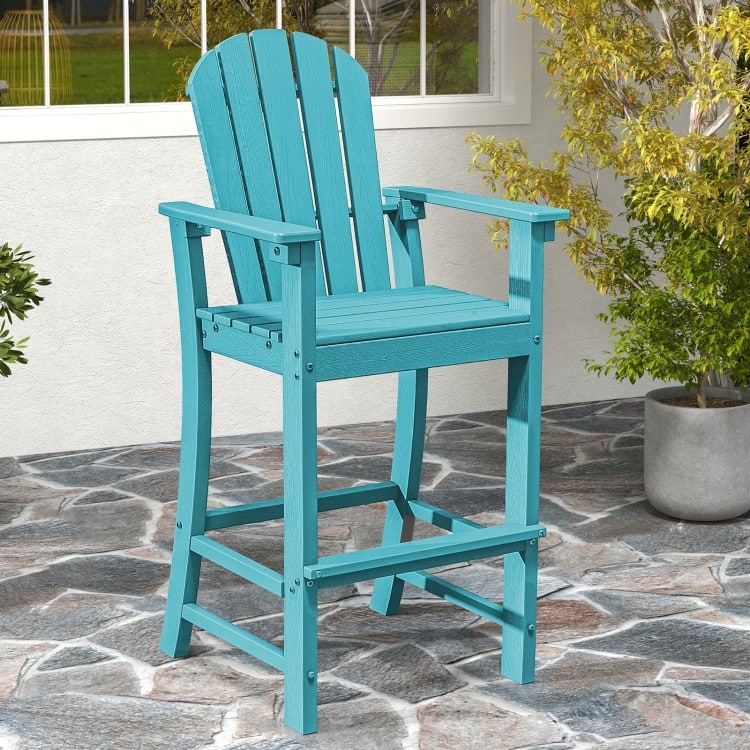 30 Inches Counter Height Outdoor HDPE Bar Stool with Armrests and Footrest - 27" x 23" x 52"