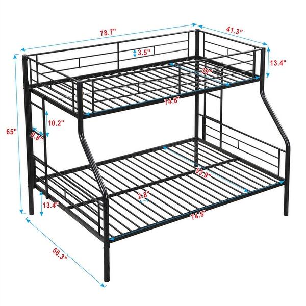 Twin Over Full Metal Bunk Bed w/Ladder,Safety Rail & Steel Slats