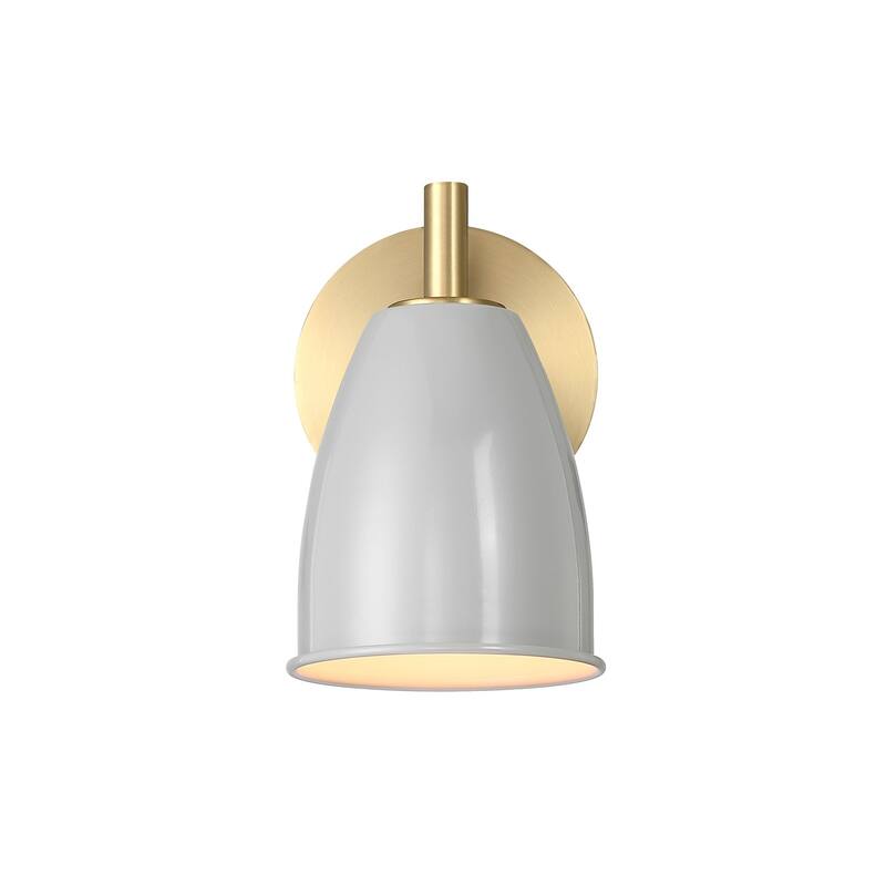 Biba 8 in. 1-Light Brushed Gold Modern Wall Sconce Light Grey Sky Metal Shades