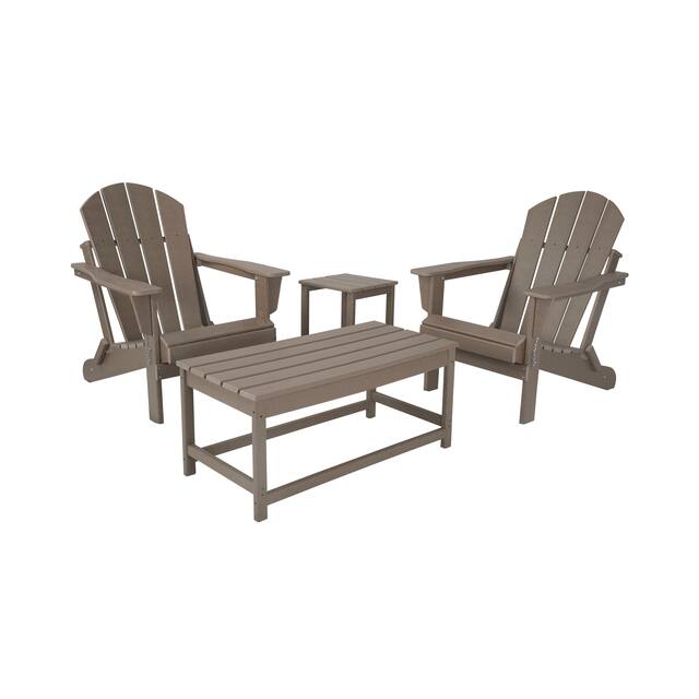 Laguna 4-Piece Folding Adirondack Chairs, Coffee Table, and Side Table Set - Weatherwood